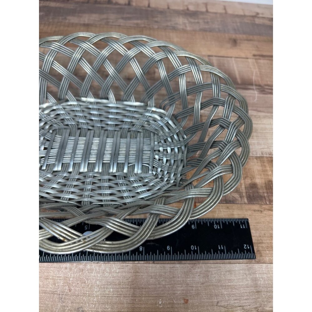 MCM Metal Woven Modern Design Fruit Bread Basket 12"x10" Silver Plate? - Picture 6 of 6